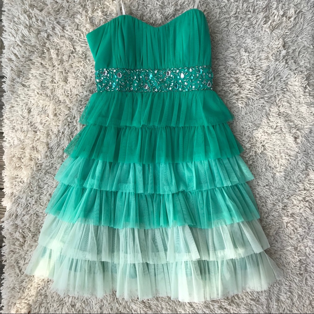 Ombré Green and Aqua Strapless Dress!